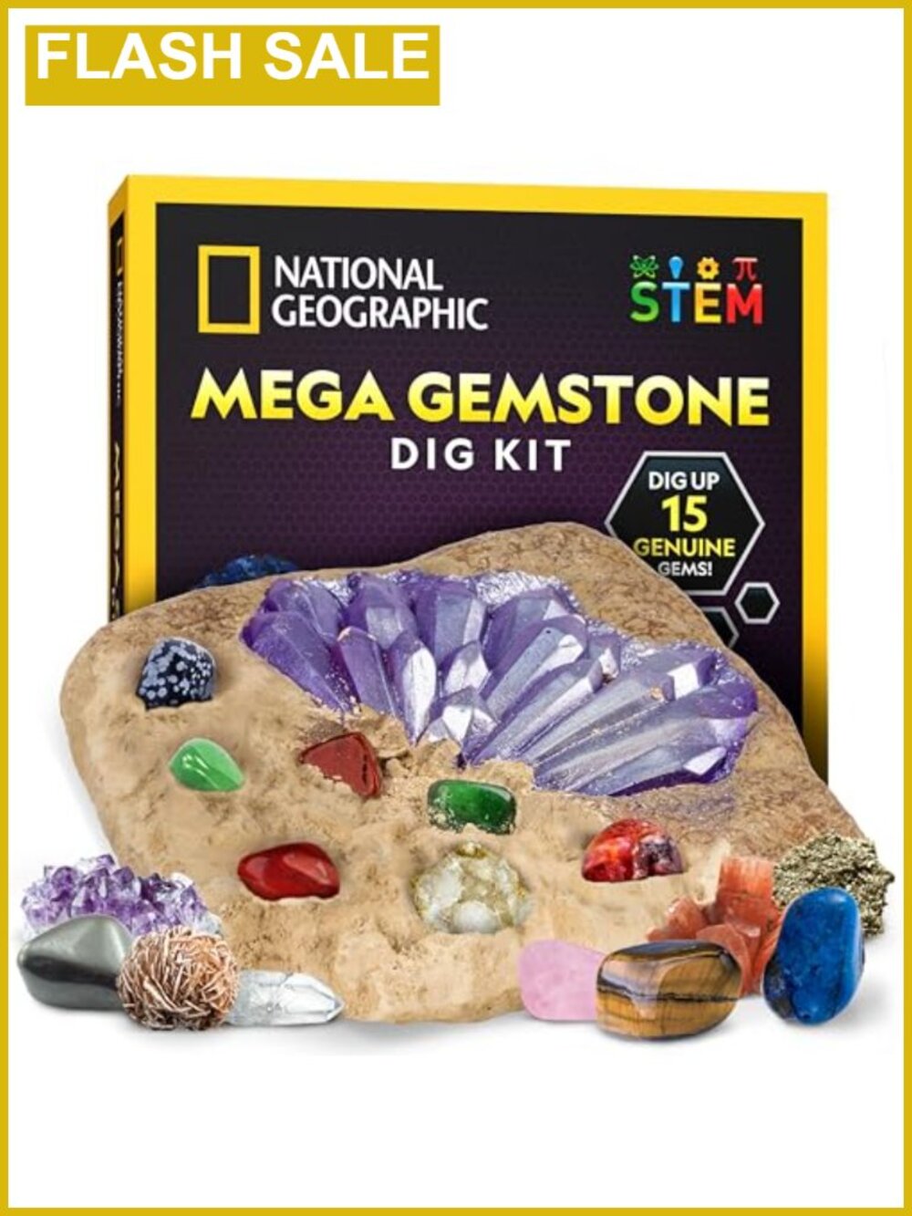 Mega Gemstone Dig Kit – Excavate 15 Real Gemstones, STEM Science Toy